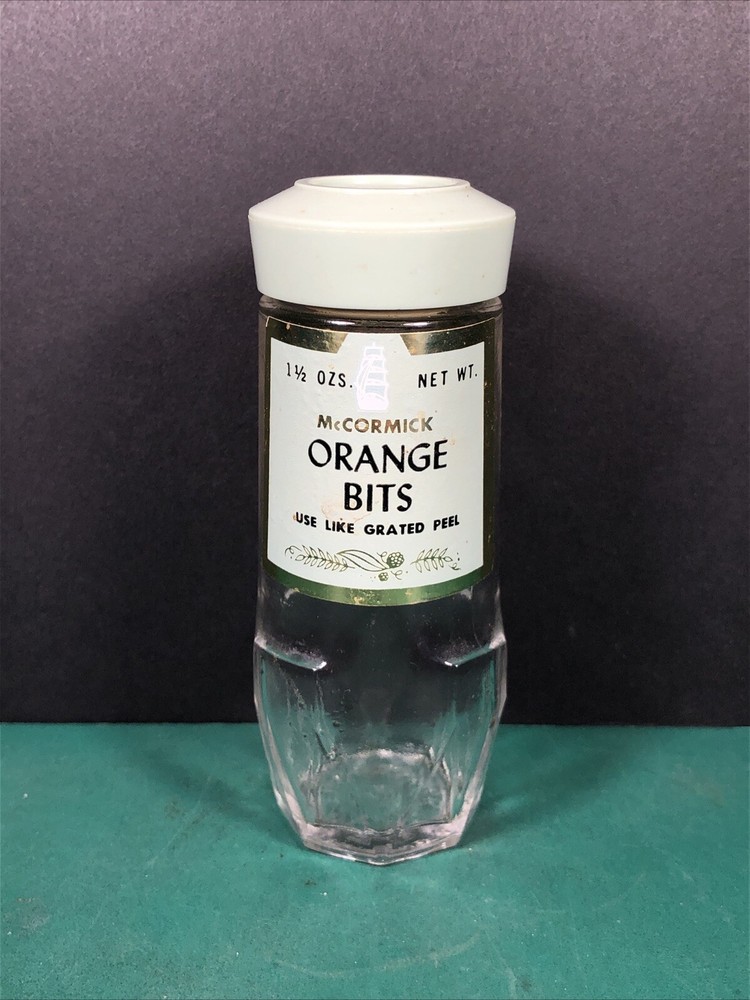 Vintage McCormick | Orange Bits | Spice Jar | Green Lid | Empty