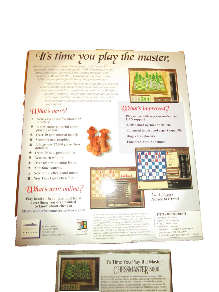 1996, Chessmaster 5000, Original box, Complete with Manuals, for Windows 95