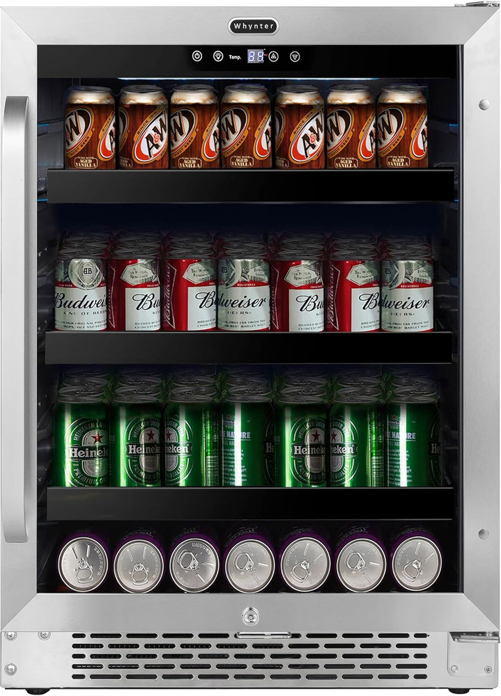 Stainless Steel 182 Can Beverage Refrigerator with Lock & Digital Control