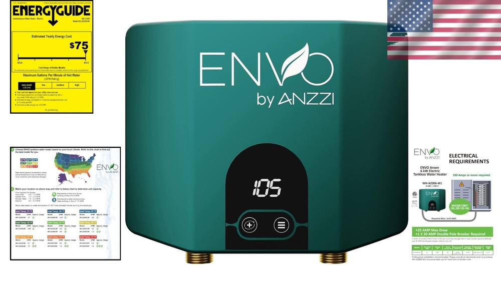 Envo 6 kW Electric Tankless Water Heater - Compact Efficient Hot Water Solution