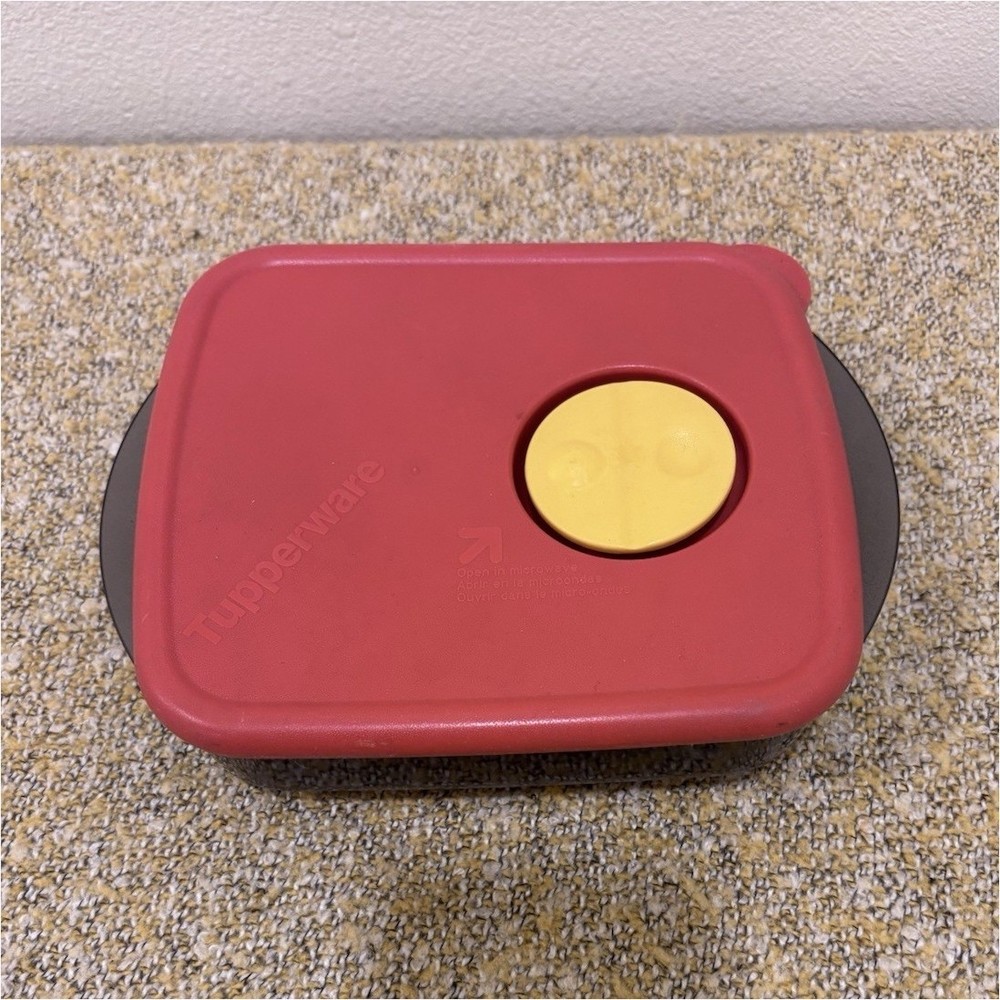 Tupperware Red Square Microwave Safe Plastic Container Set with Vented Lid