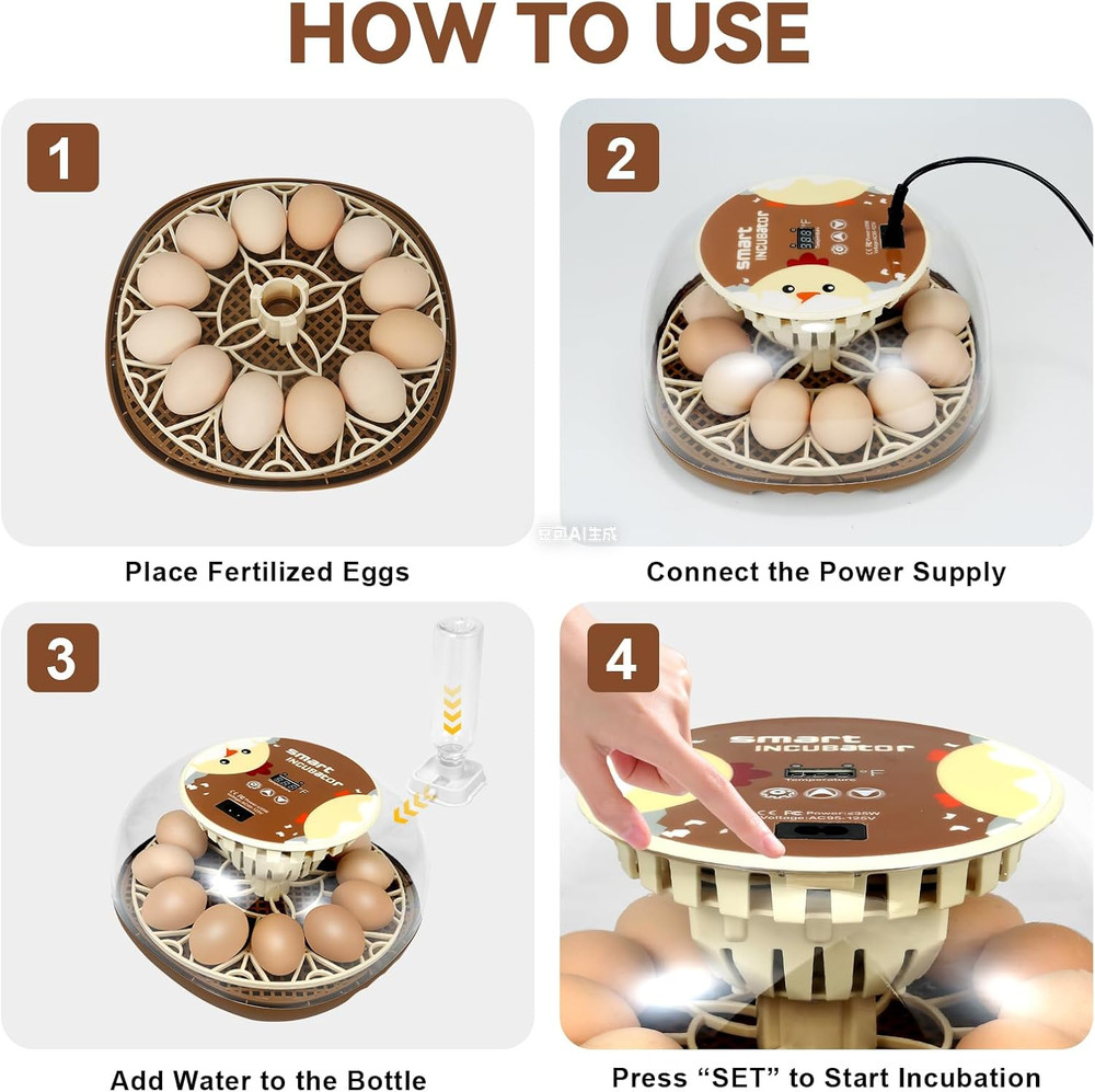 Simple 12-Egg Incubator for Beginners, Auto Egg Turn, Steady Self-Regulating Hum