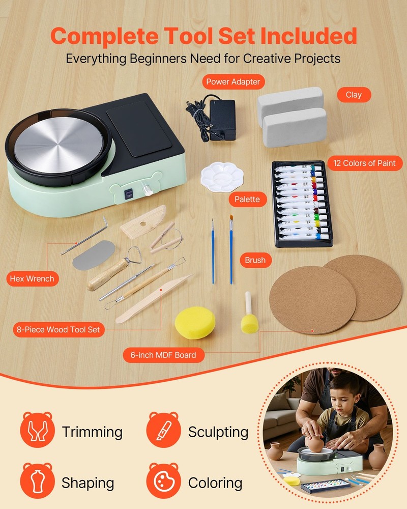 HOT/ Mini Pottery Wheel,6 inch Turntable,Forward and Reverse Rotation,Adjustabl