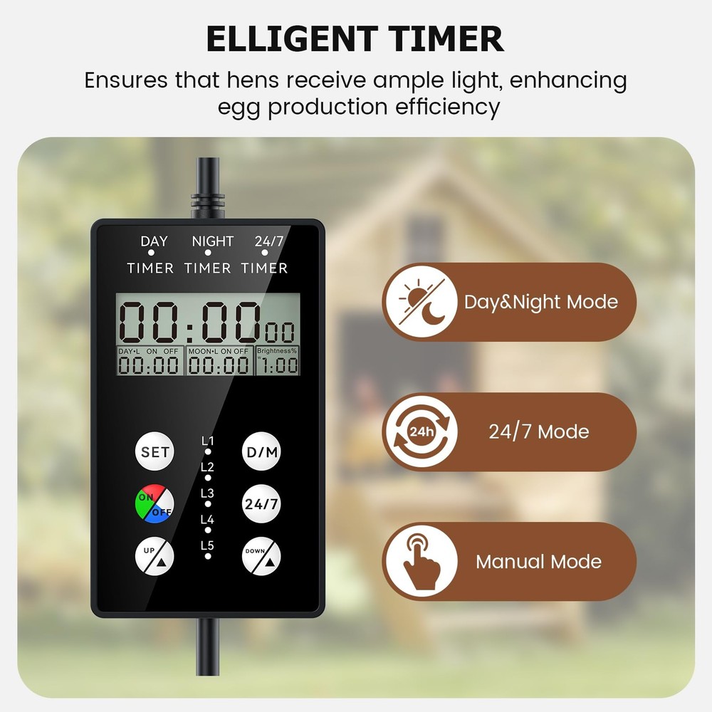 Automatic LED Daylight Extender, Chicken Coop Light with Timer and Easy to Pr...