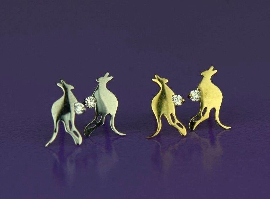 14k Yellow or White Gold  Kangaroo CZ stud Earring