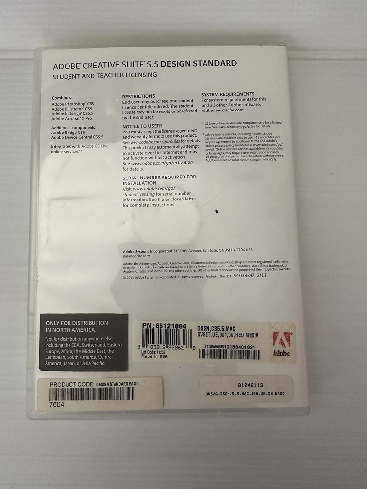 Ad0be Creative Suite 5.5 Design Standard Mac OS Student & Teacher W/Code &Serial