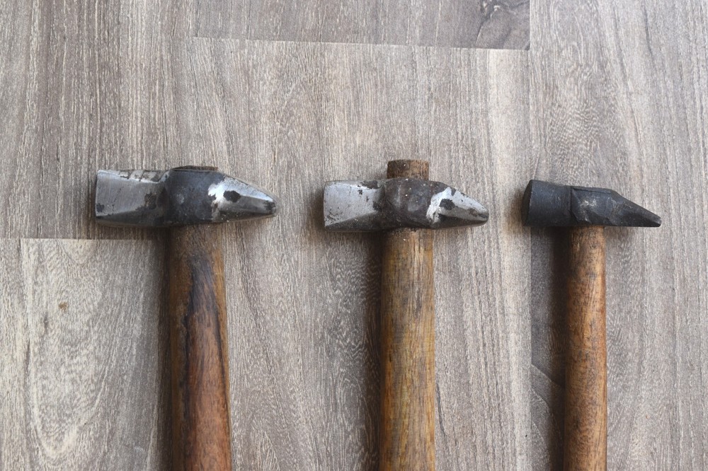 Vintage iron carpentry woodworking Blacksmith Wood Handle Hammer tool 3 pcs