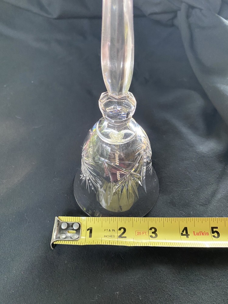 CRYSTAL GLASS BELL WITH CHRISTMAS TYPE ETCHING 7-1/2” TALL