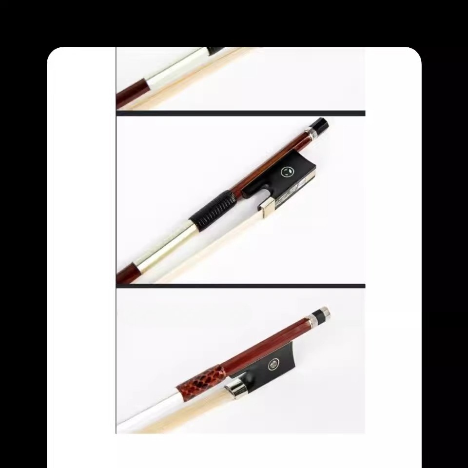 Caibei violin bow wrapped in silver wire wrapped around Caibei violin bow
