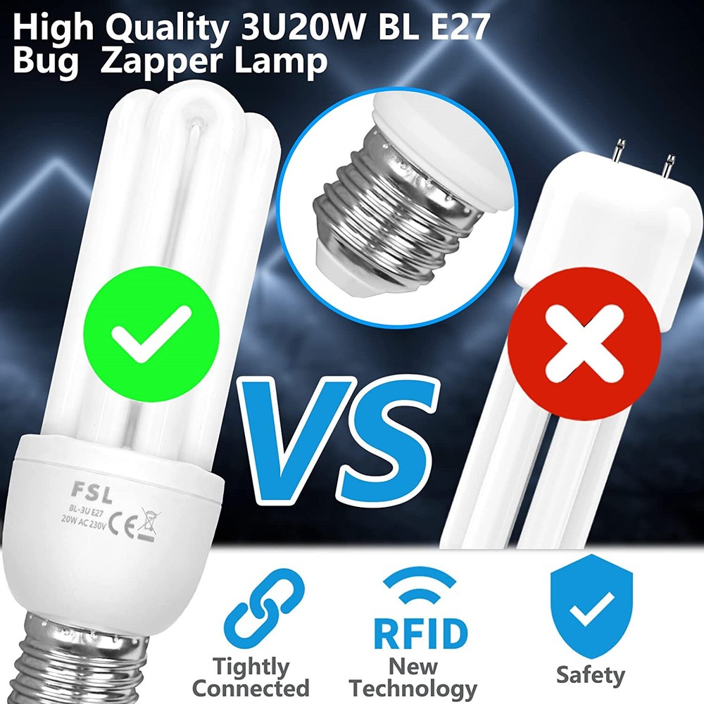 1/2 Pack 3U 20W Replacement Bulbs for 20W Bug Zapper with E27 Base Universal New