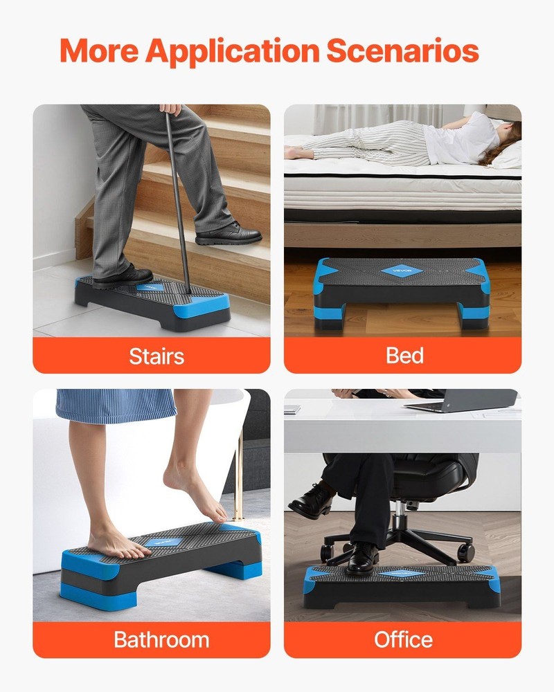 Efficient Workout Step Deck 28in 4 Height Combos Floor-Protection Blue