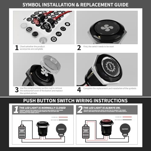 2-Pack 19mm LED Latching Push Button Switch, 12V-24V Black shell-Latching Red