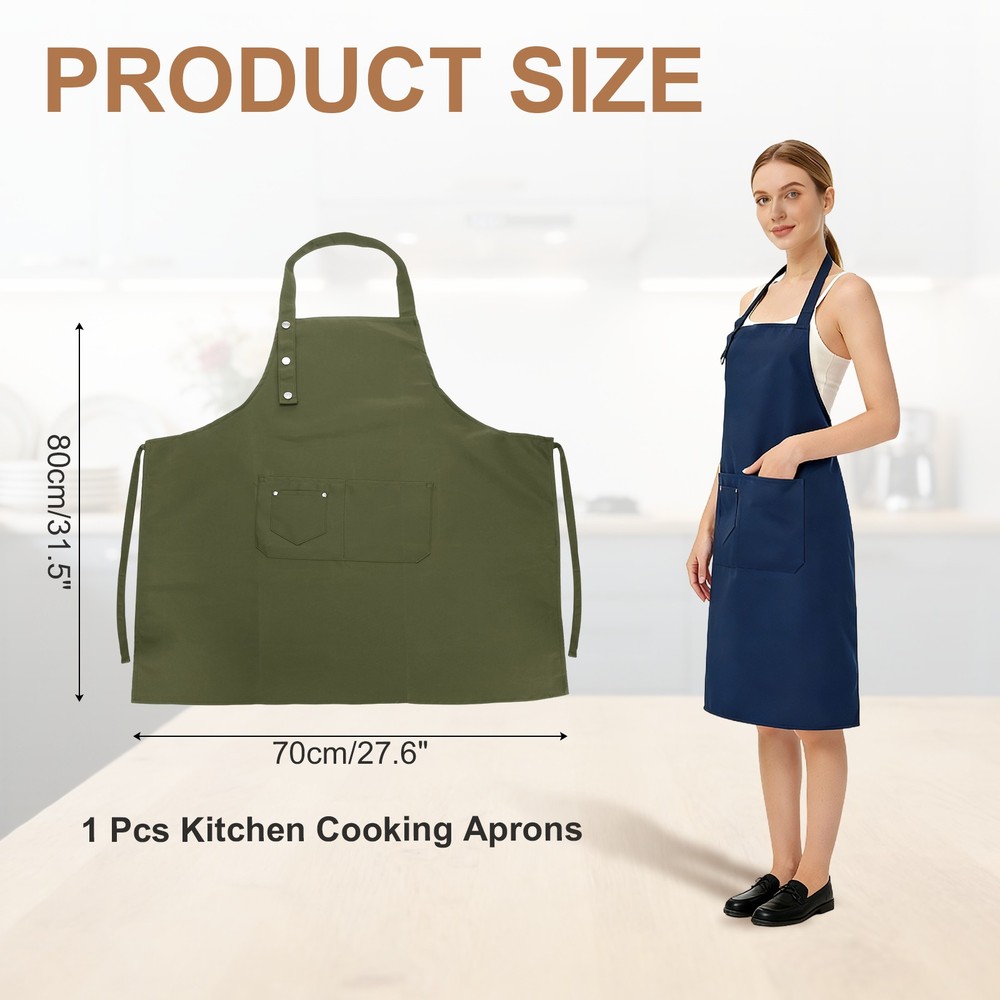 Kitchen Cooking Aprons, Adjustable Neck Strap Apron with Pocket, Green