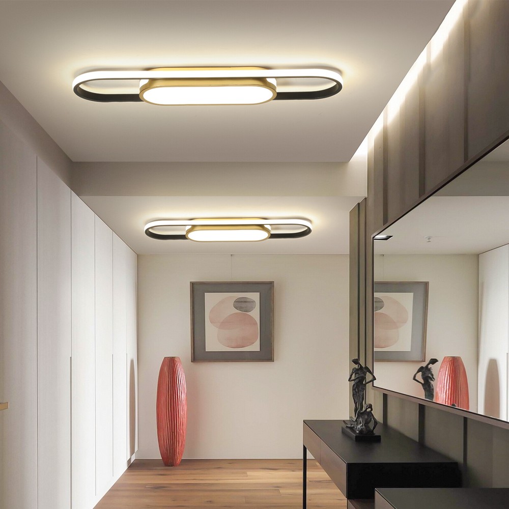 Modern Linear LED Flush Mount Ceiling Light Fixture Dimmable Ceiling Lamp+Remote