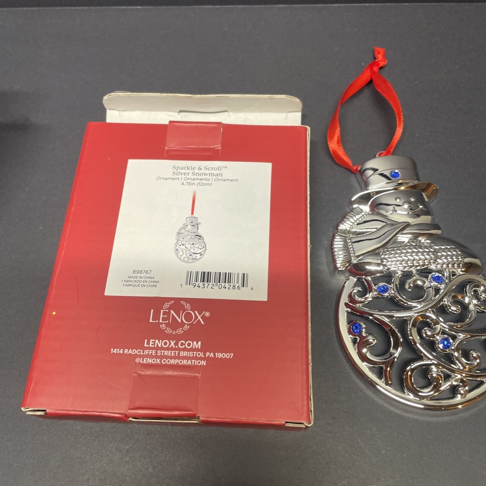 Lenox Sparkle & Scroll Silver Snowman Ornament