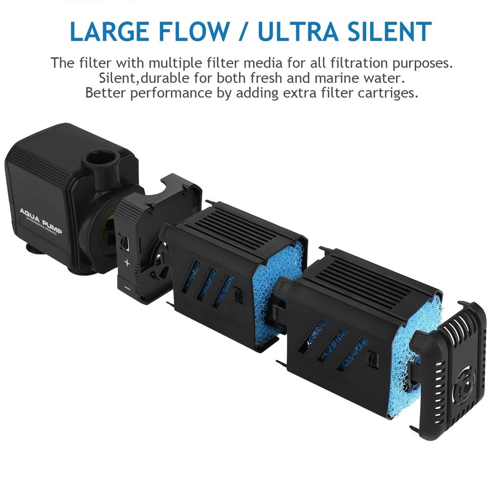 Submersible Aquarium Internal Filter 12W, Adjustable Fish Tank Filter with 32...