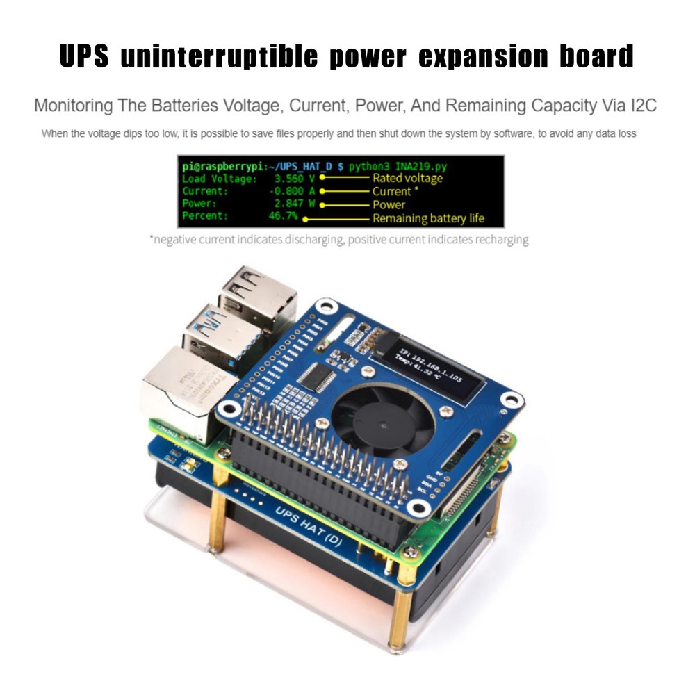 UPS HAT (D) Kit fit For Raspberry Pi 5V Uninterruptible Power Supply Module