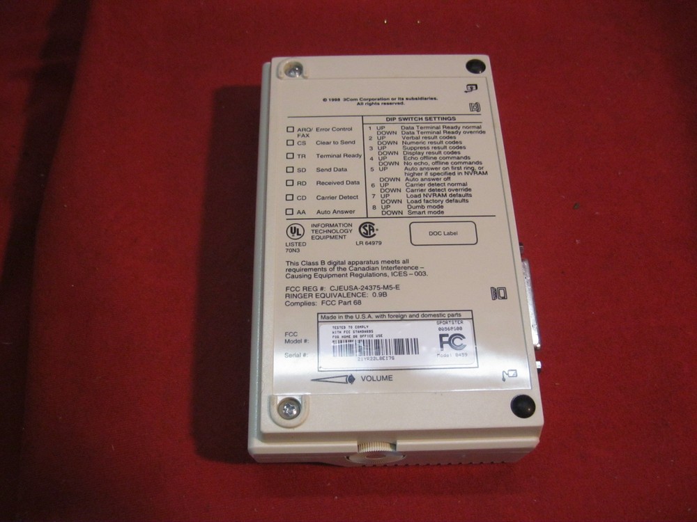 US Robotics 56K 0459 Serial Controller External Faxmodem w/ Manuel and Software