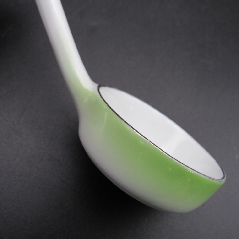 Noritake Jam Spoon, Morimura, 5" Long, Light Green & Silver, Fruit, Hand Painted