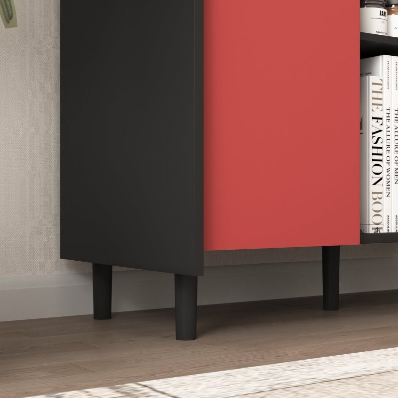 Sideboard Buffet Cabinet Modern Coffee Console with Storage,Red Doors,2 Drawers