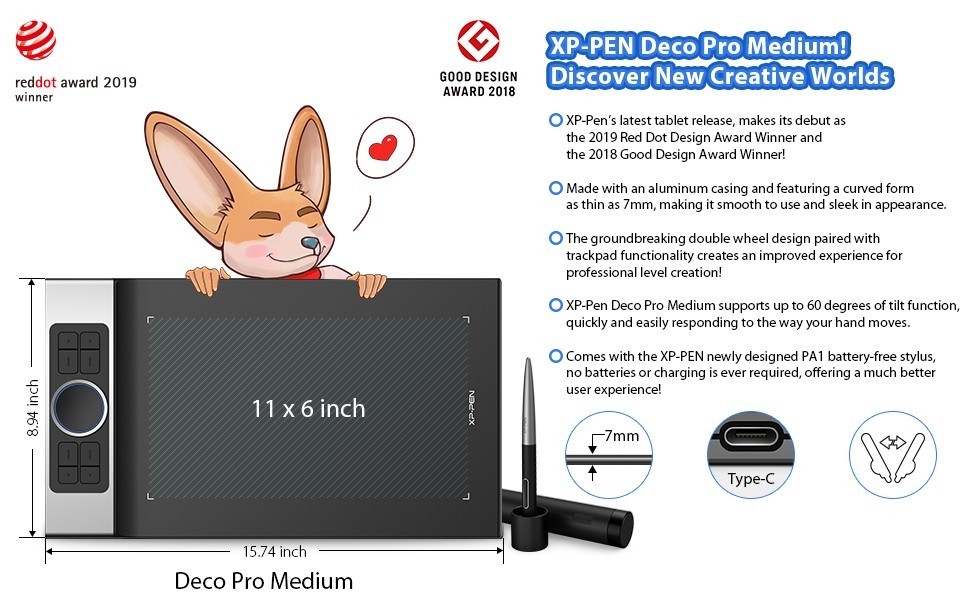 XP-Pen Deco Pro Medium Graphics Tablet in excellent UNUSED but TESTED condition
