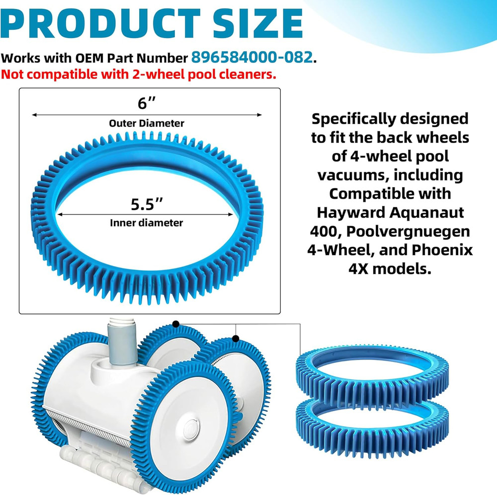 2-Pack Back Tires Replacement for Pool Cleaner – Compatible with Hayward Poolver
