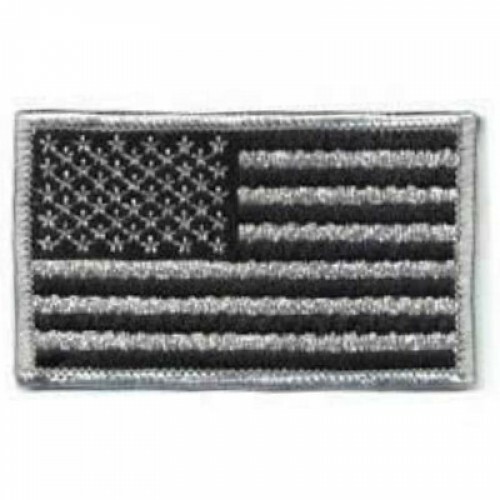 US FLAG SUBDUED SILVER AND BLACK EMBROIDERED IRON ON BIKER PATCH