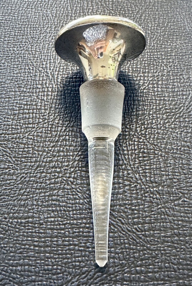 Antique Engraved Sterling Silver & Crystal Stopper Only