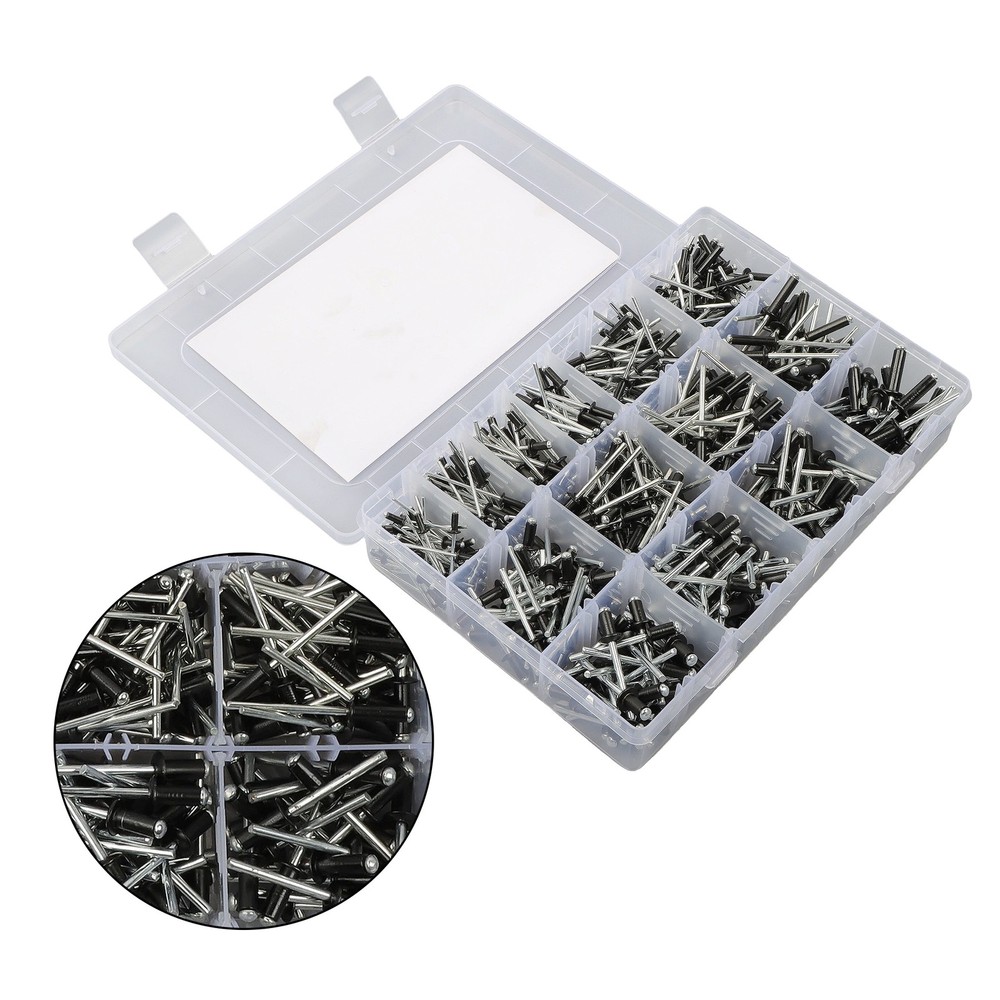 500pcs Aluminum Rivet Kit 14 Sizes Assorted Blind Rivets Storage Case DIY Use