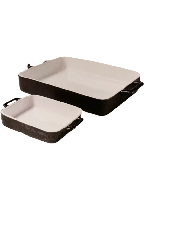 Guy Fieri Bakeware 2 Piece Square Baking Dish Set Metallic Glazed Stoneware New