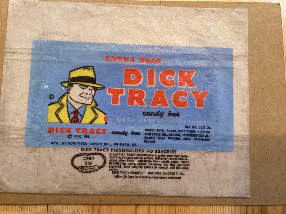 1950s Dick Tracy Candy Bar Wrapper Schutter Candy Co. Chicago