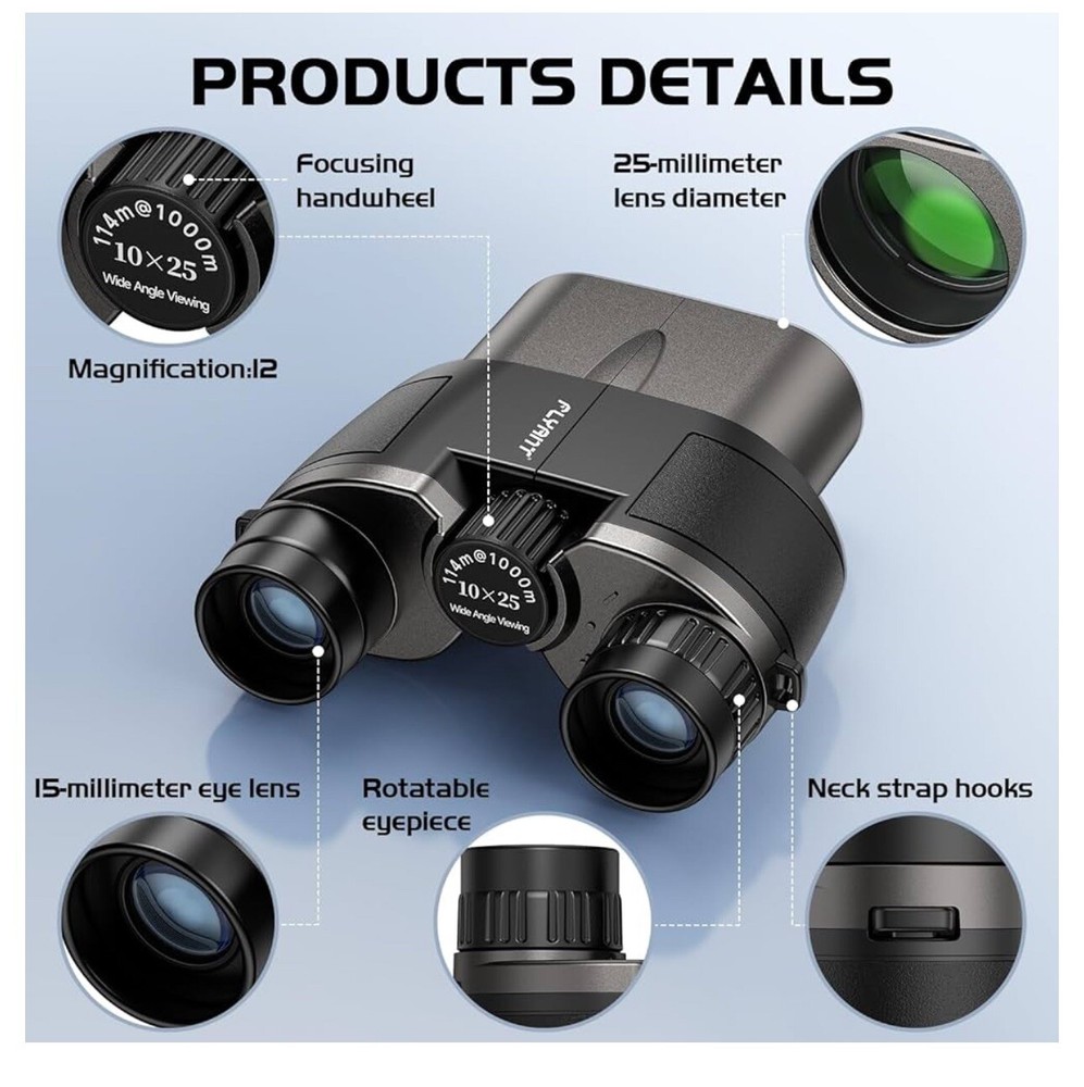12X25 High Powered Binoculars for Adults, Compact Binoculars Clear Low Light