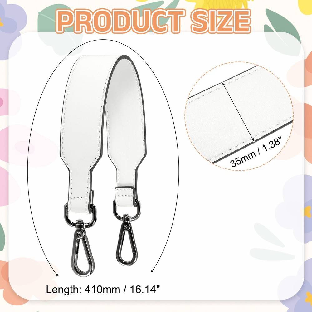 16 Inch Leather Purse Strap, Plain Pattern with Black Buckle, White