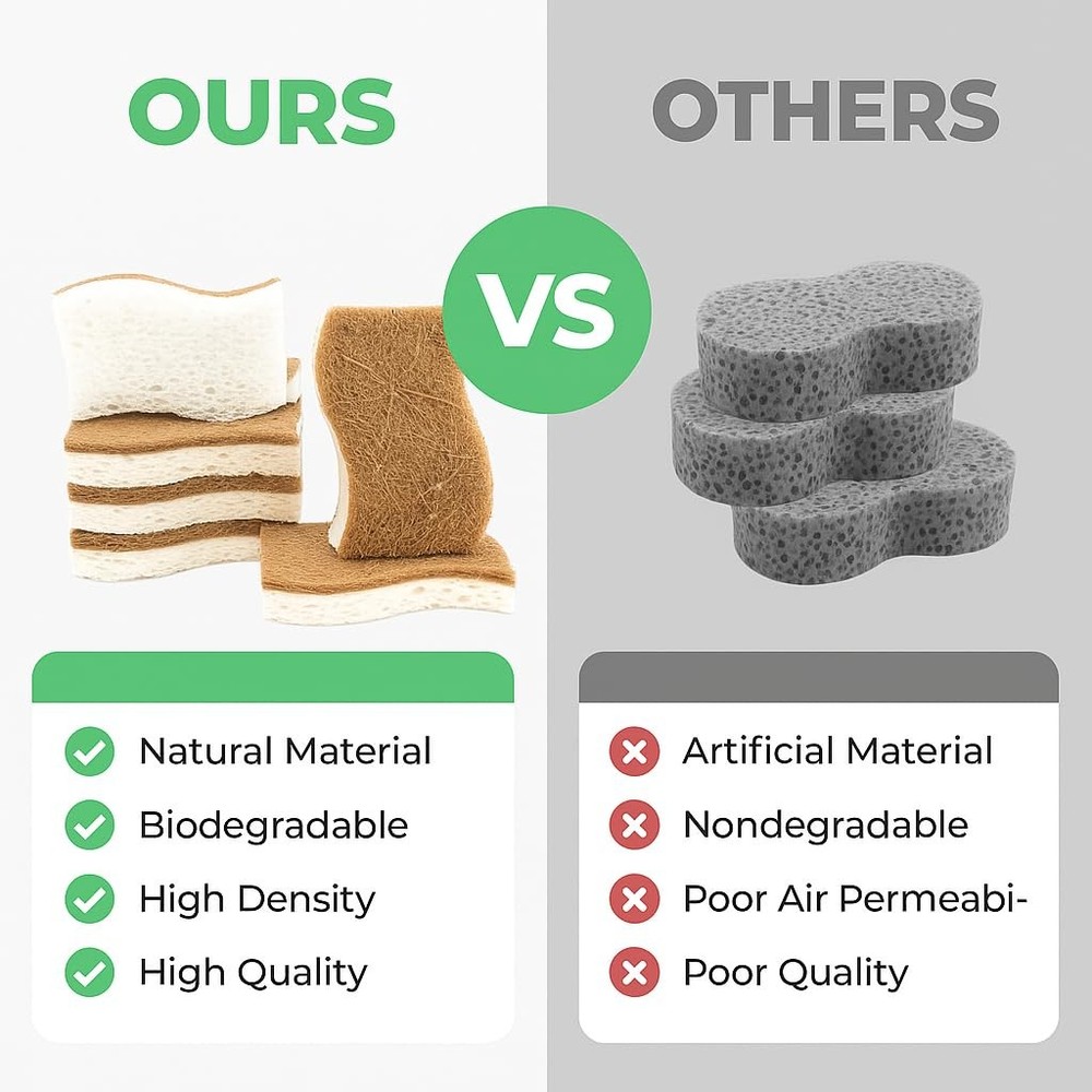 Eco Friendly Biodegradable Kitchen Sponges 12 Pack – Natural Compostable Cell...