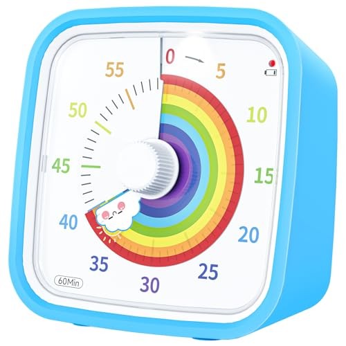 Visual Timer with Protective Case, Rainbow Disk 60 Minute Blue Rainbow