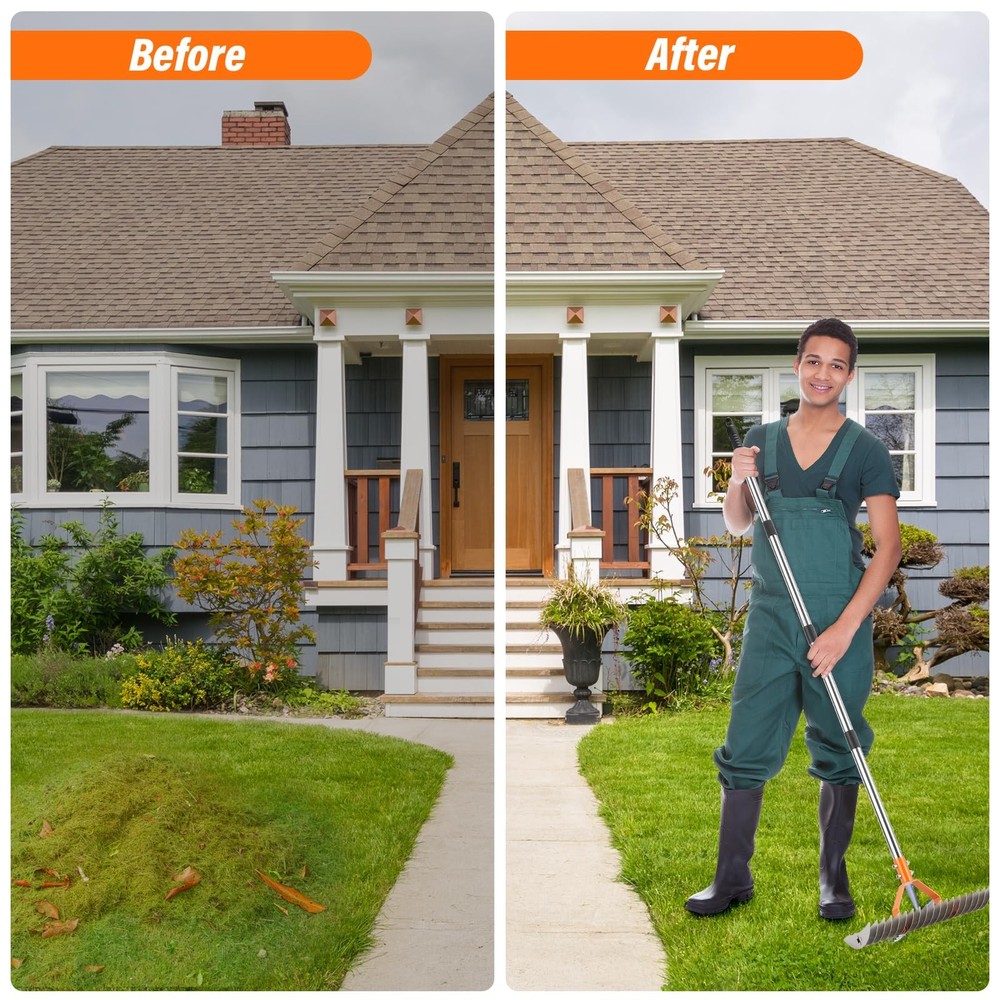 Adjustable Thatch Rake 19 Tine Lawn Dethatcher 62in Spring Yard Aerator