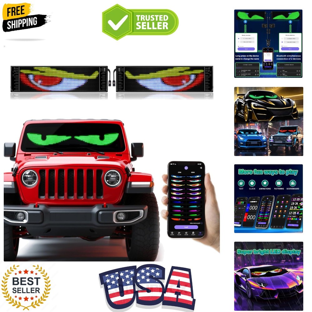 2Pcs Devil Eyes Light for Cars,Flexible Scrolling Programmable LED Signs,LED ...