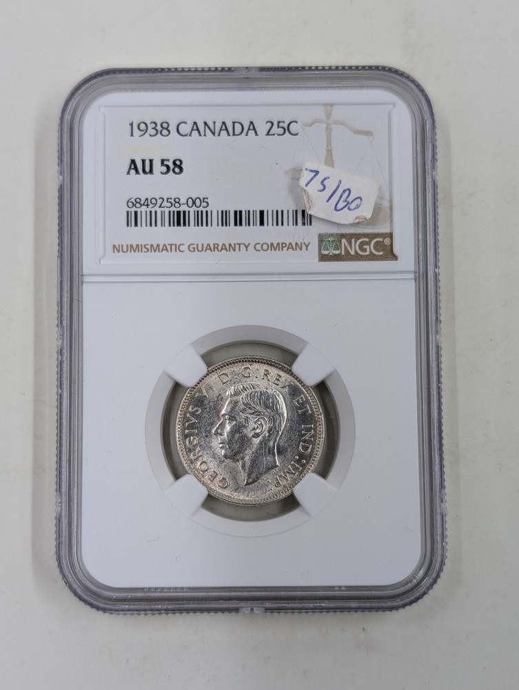 1938 Canada 25C NGC AU58