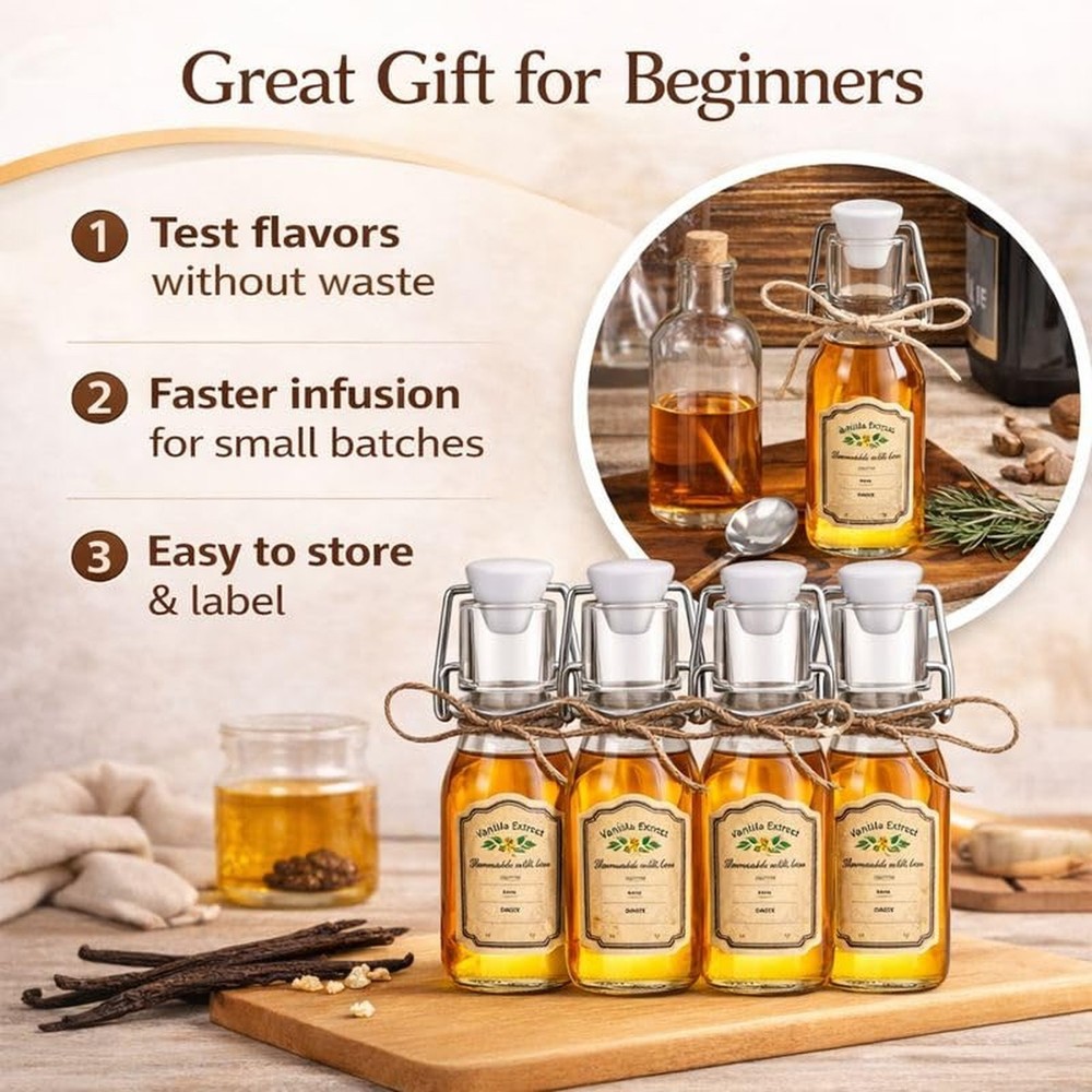 tchrules 4oz Small Glass Bottles with Swing Top Lids, Small Batch Vanilla Ext...
