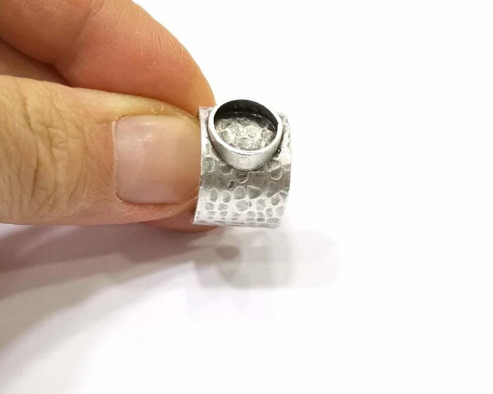 Silver Ring Setting Resin Cabochon Base inlay Blank Adjustable Base Bezel G16462