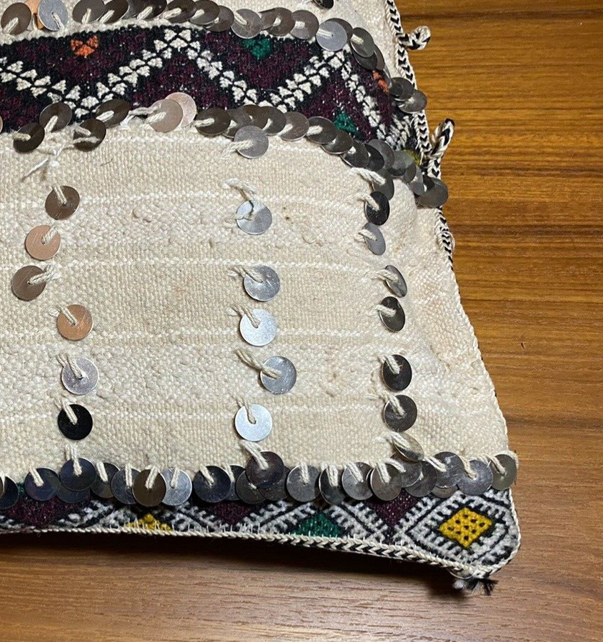 Moroccan Vintage Handmade Pillow Berber Wedding Blanket Sequins