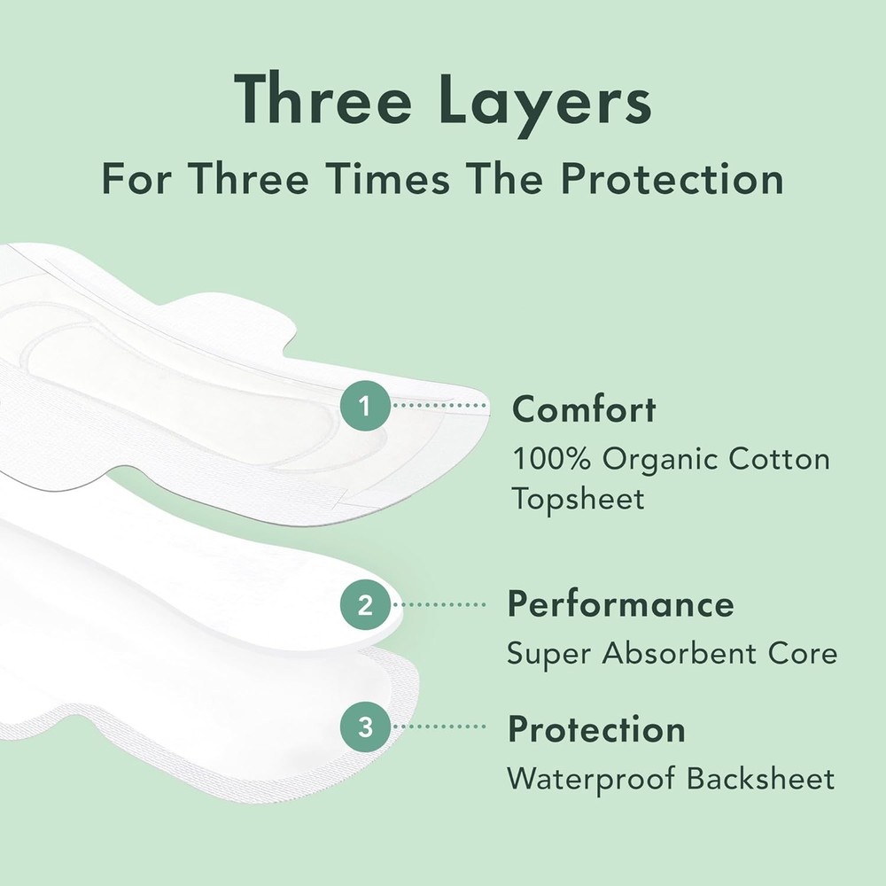 Organic Cotton Cover Pads Regular Absorbency, Unscented, Ultra Thin Pad 28 Count