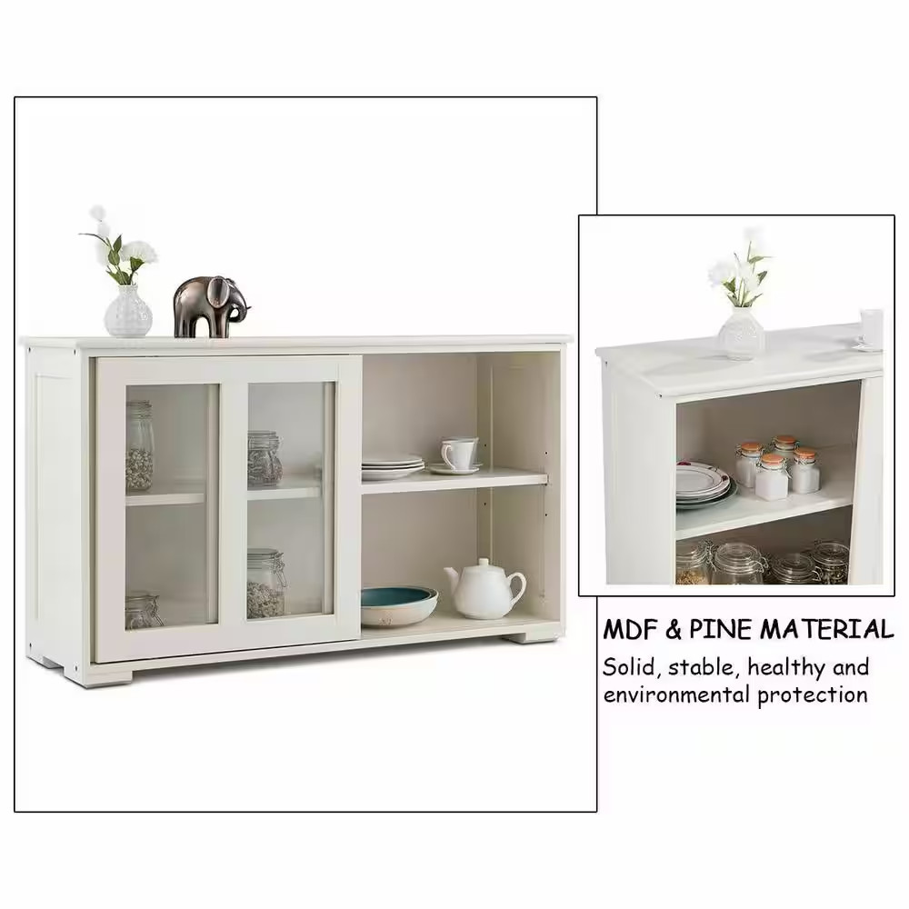 1-Piece White Storage Cabinet Sideboard Buffet Cupboard Upholstery Sectional