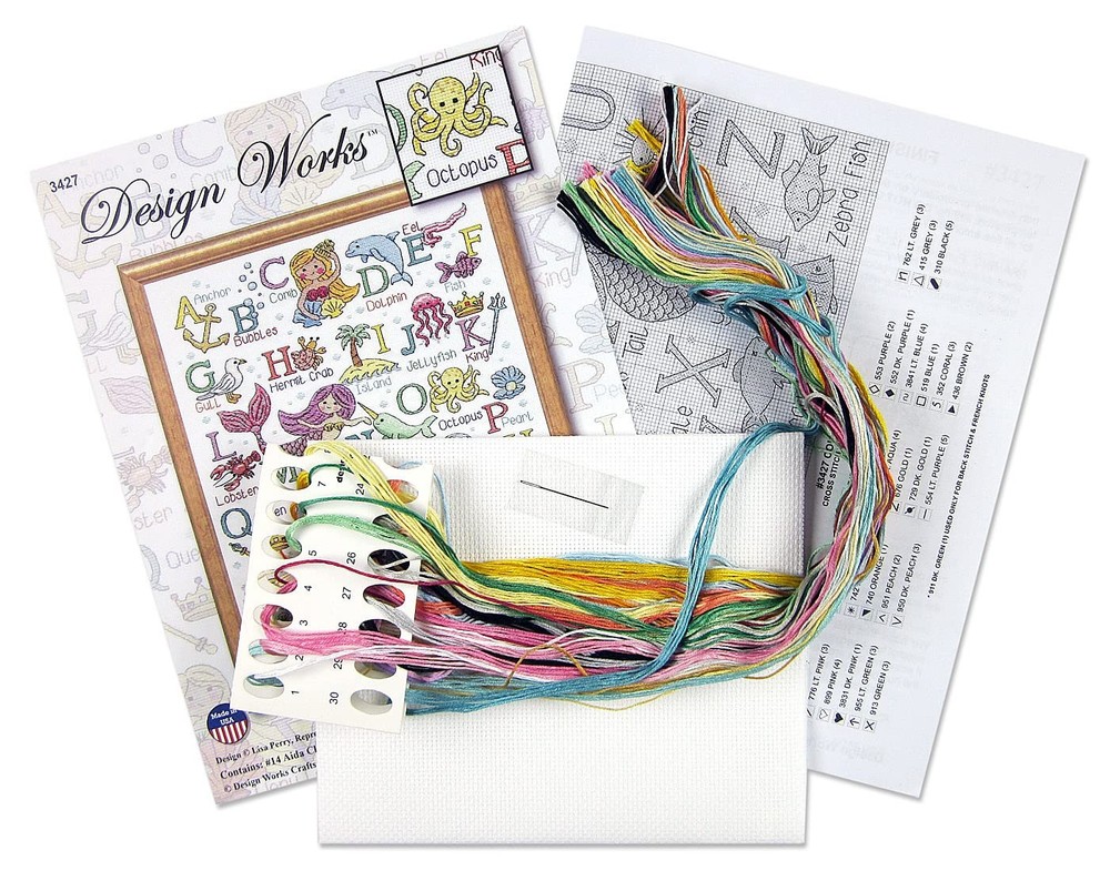 , Mermaid ABC Counted Cross Stitch Kit