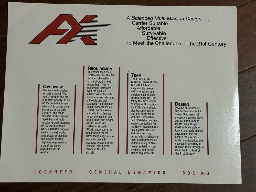 AX FLYER LOCKHEED GENERAL DYNAMICS BOEING