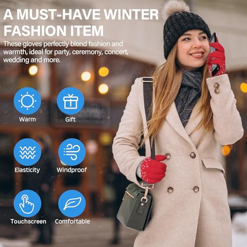 Womens Winter Warm Touchscreen Gloves Knit Texting Working One Size Red