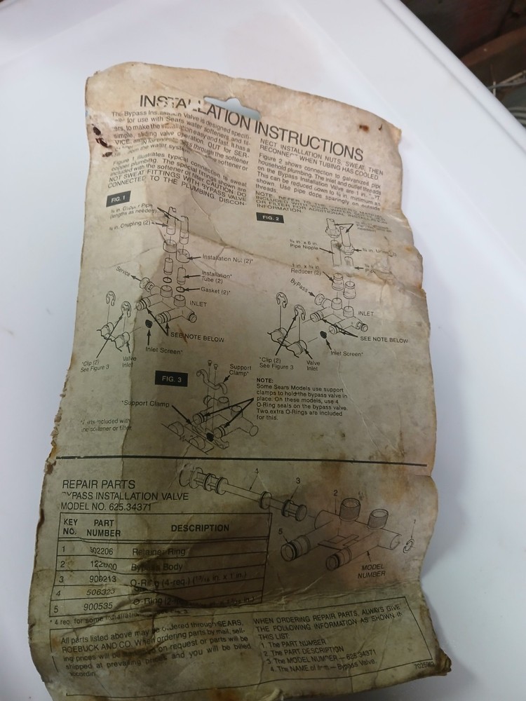My 3437 Water Softener Bypass Valve