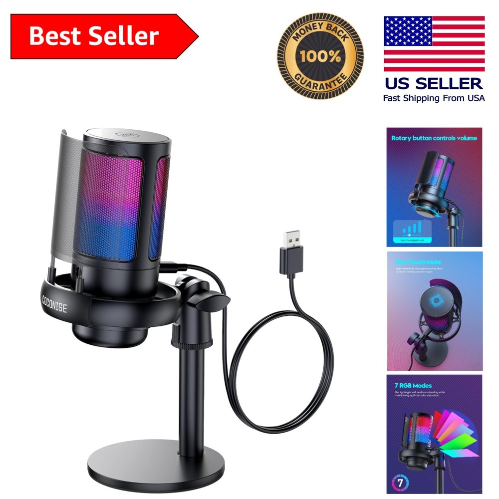 Cardioid Gaming Microphone with Quick Mute - USB & Headphone Jack Compatibility