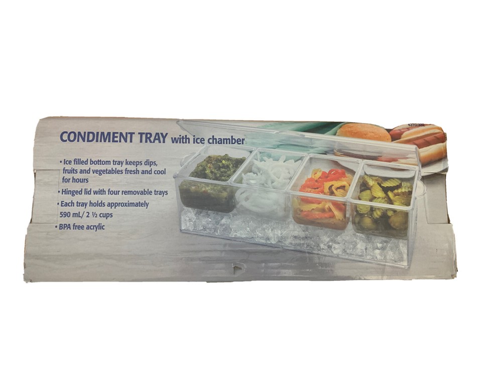Perlli Chilled Condiment Tray With Ice Chamber 4 Containers