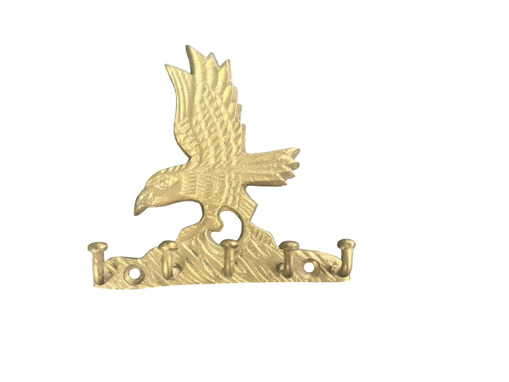 Vintage Solid Brass Eagle Key Coat Jacket Wall Holder Hanger 5 Hook